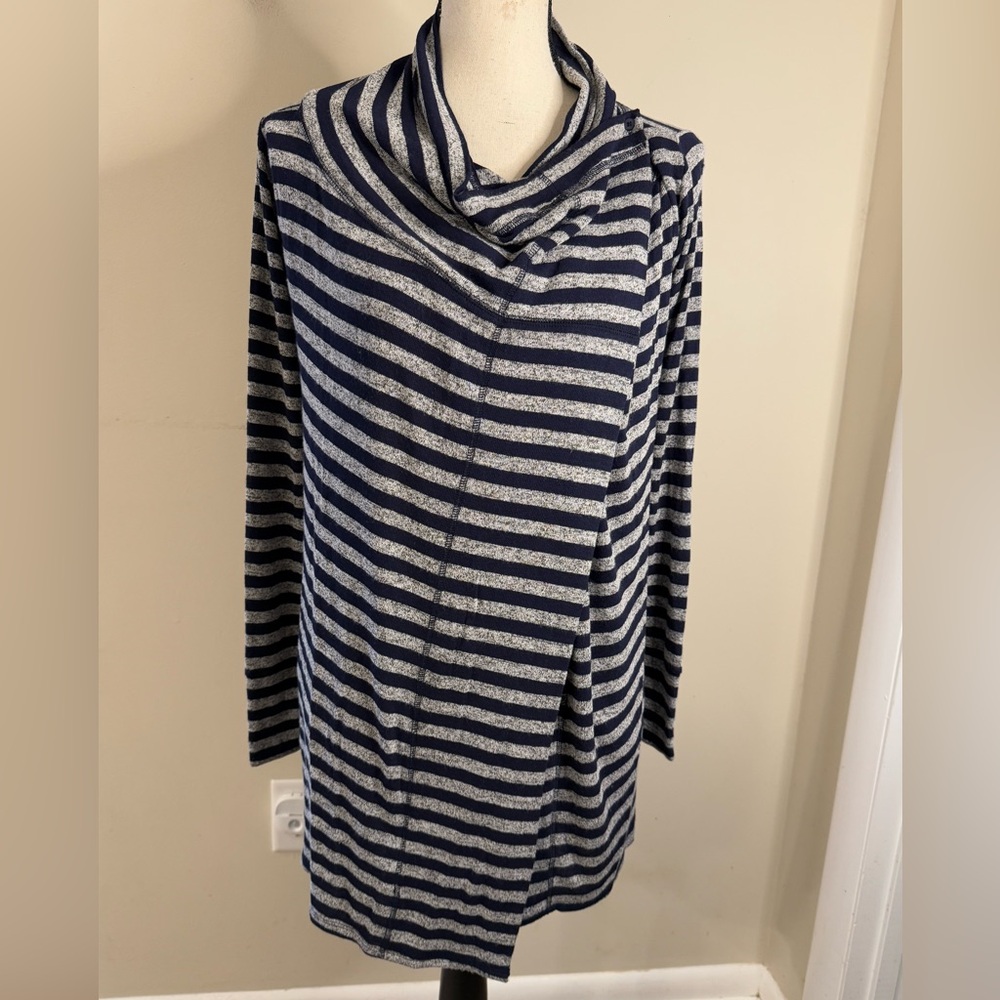 Stella & Dot navy blue & gray long line cardigan sweater SZ XS